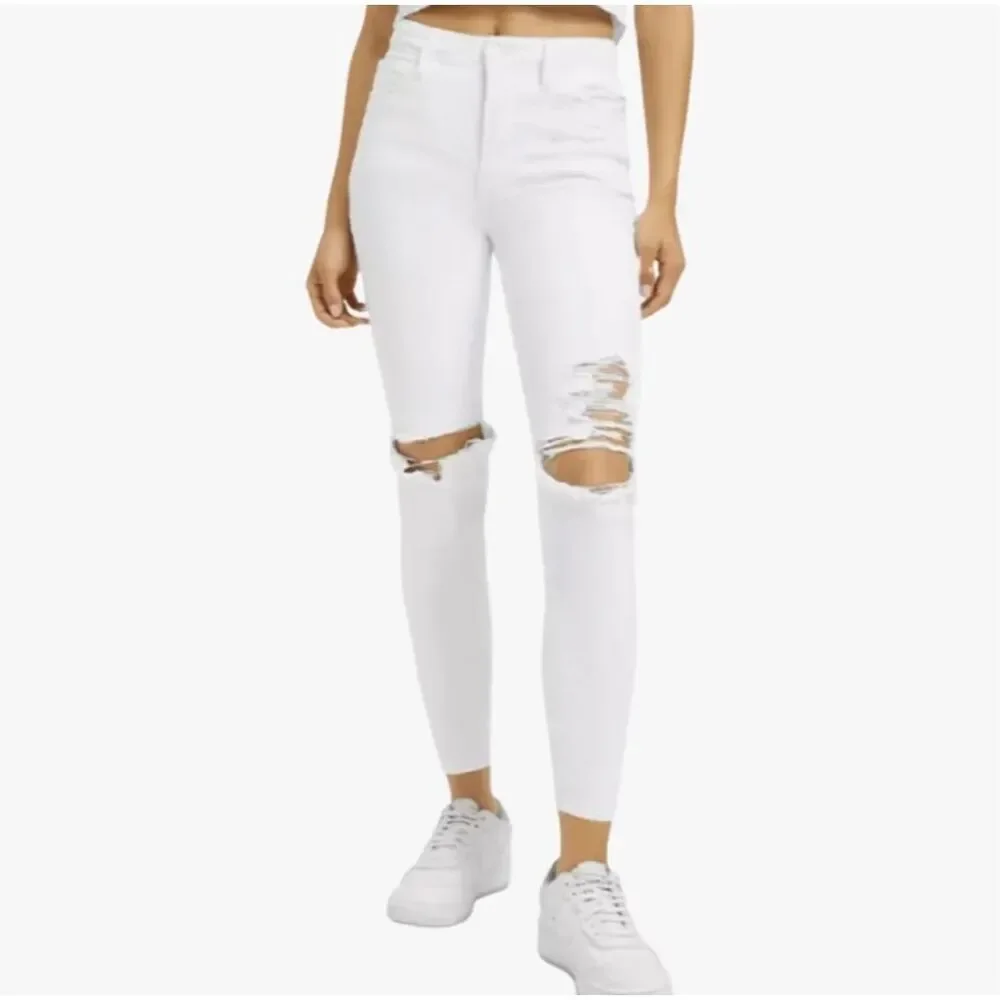 Good American Good Waist Crop Distressed Jeans White Size 12/31 - Picture 1 of 8
